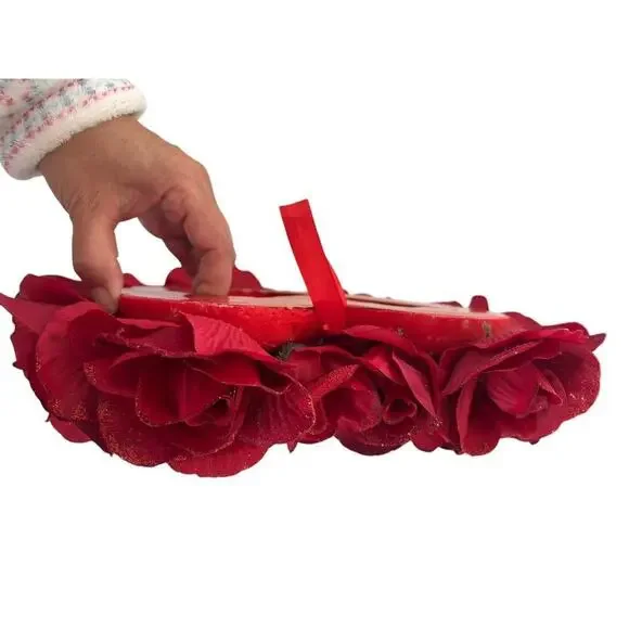 Pretty 13” Red Heart Shaped Wreath Roses Glitter Shimmery Accent Patriotic Love - Picture 2 of 4